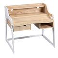 **Technische titel in het Nederlands: Elegante houten bureau met laden en open opbergruimte**