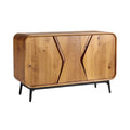 **Moderne houten dressoir met gestileerde deuren en metalen poten**