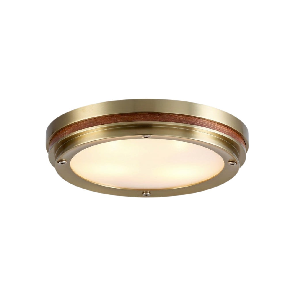 **Plafonnier rond en laiton avec accents en bois**
